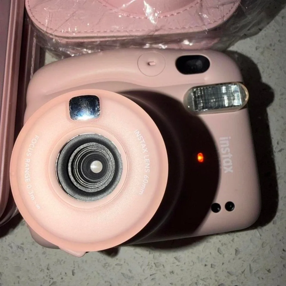 Pink Instax Mini 9 camera with 2‎ case and strap no battery cover